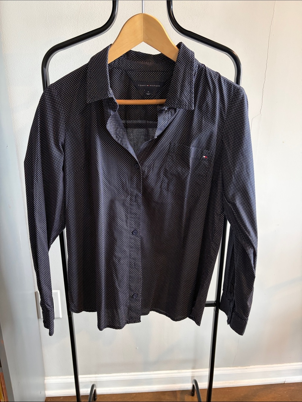 Tommy Hilfiger Navy Microdot Women's Button-Up Blouse